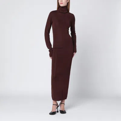 Entire Studios Brown Turtleneck Dress In Burgundy