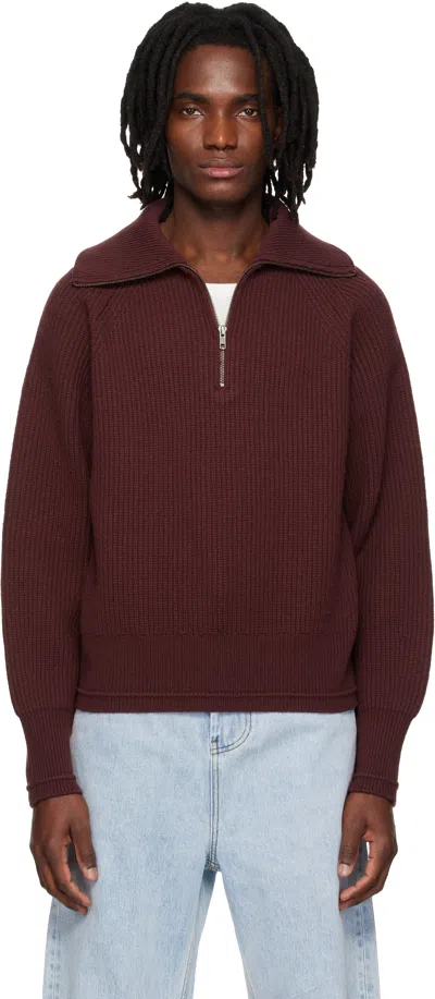 Entire Studios Burgundy Blimp Quarter Zip Sweater