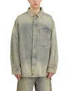 Entire Studios Mens Surface Wave Herculean Dipped-hem Vintage-wash Denim Shirt