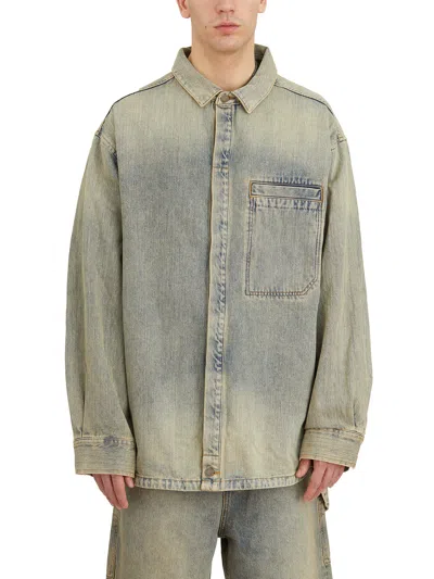 Entire Studios Camicia In Denim Herculean Surface Wave In Blue