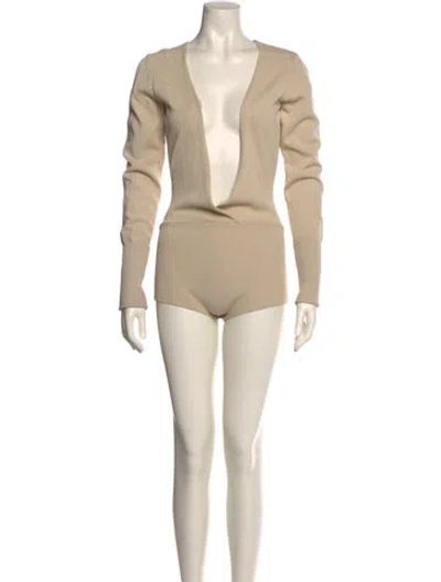 Pre-owned Entire Studios Cashmere Plunge Neckline Bodysuit In Neutral