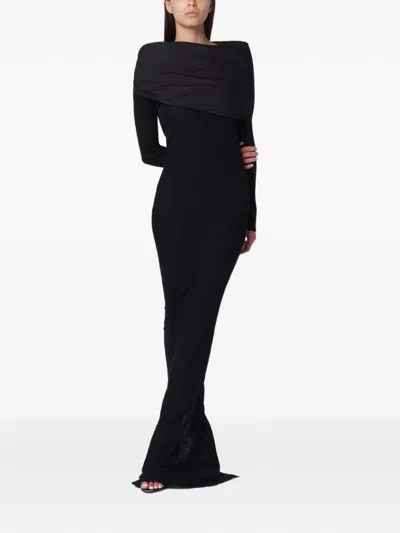Entire Studios Cavalier Off-shoulder Long-sleeve Dress In Black