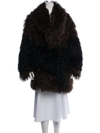 Pre-owned Entire Studios Colorblock Pattern Faux Fur Coat In Black