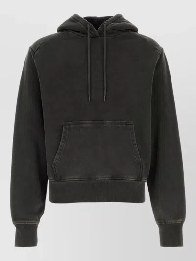 Entire Studios Cotton Hooded Sweatshirt Front Pocket Ribbed In Black