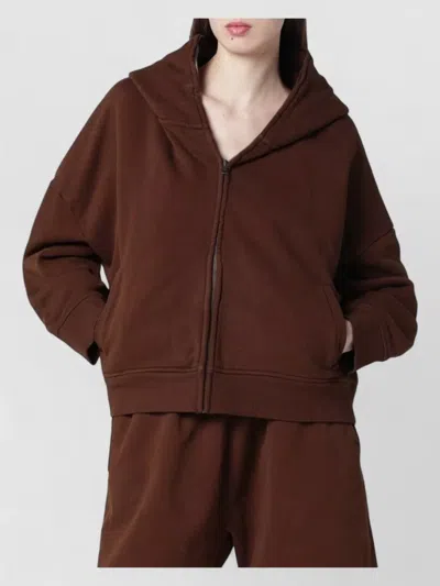 Entire Studios Cotton Zip Hooded Sweatshirt Ribbed Cuffs In Brown