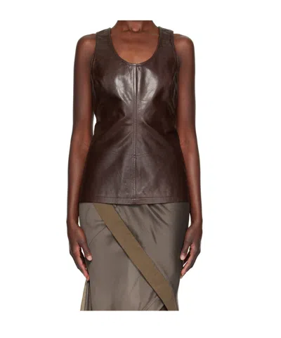 Entire Studios Crew-neck Leather Vest In Brown