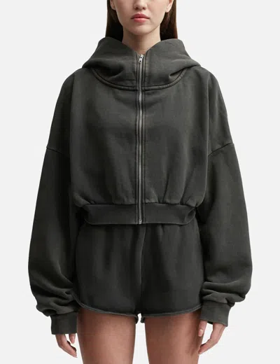 Entire Studios Cropped Full Zip Hoodie In Black