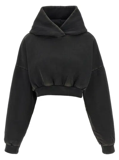 Entire Studios Cropped Heavy Hood Sweatshirt In Black