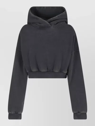 Entire Studios Cropped Hooded Sweatshirt Elastic Hem Ribbed Cuffs In Gray