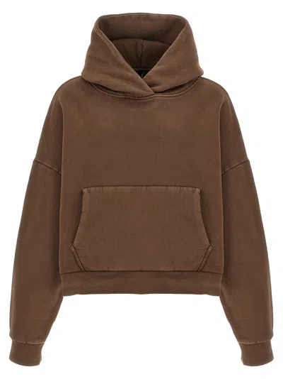 Entire Studios Hooded Crop Top Dropped Shoulder Kangaroo Pocket In Brown
