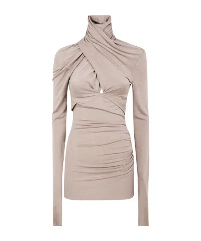 Entire Studios Cross-neck Draped Top In Neutral