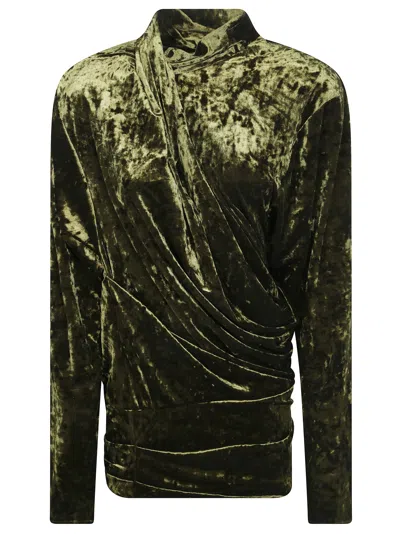 Entire Studios Dalters Asymmetrical Crushed Velvet Mini Dress In Green