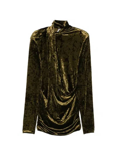 Entire Studios Dalters Crushed-velvet Draped Mini Dress In Green