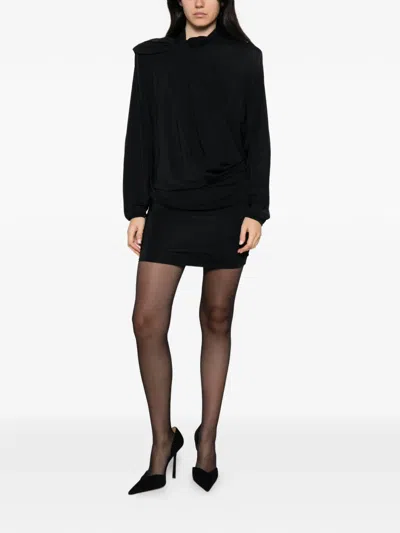 Entire Studios Dalters Draped Long-sleeve Mini Dress In Black