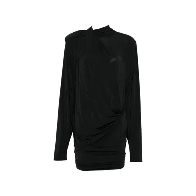 Entire Studios Dalters Draped Long-sleeve Mini Dress In Black
