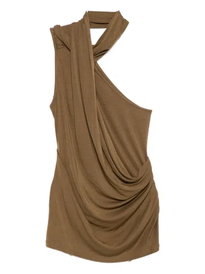 Entire Studios Dalters Draped One-shoulder Top In Brown