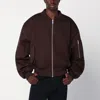 Entire Studios Dark Brown Zip-up Bomber Jacket In Wool In Burgundy