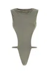 Entire Studios Dark Grey Stretch Viscose Valve Bodysuit In Cement