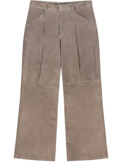 Entire Studios Straight-leg Pleated Suede Trousers In Brown