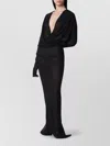 Entire Studios Deep V Neck Draped Sheer Long Dress In Black