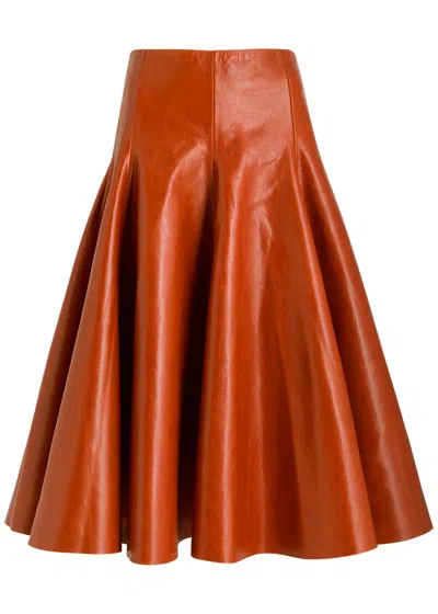Entire Studios Delta Leather Midi Skirt In Copper