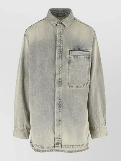 Entire Studios Denim Shirt Button Down Collar Pocket In Blue