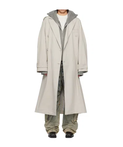Entire Studios Gray Double Breasted Trench Coat In Pewter