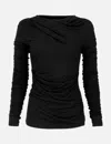 Entire Studios Draped Detail Long Sleeve Round Neck Top In Black