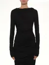 Entire Studios Draped Detail Long Sleeve Round Neck Top In Black