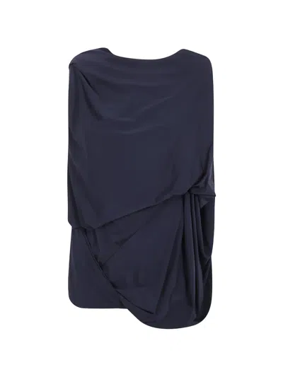 Entire Studios Draped Asymmetric-hem Top In Blue