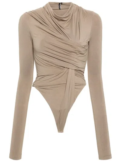 Entire Studios Draped Jersey Bodysuit In Brown