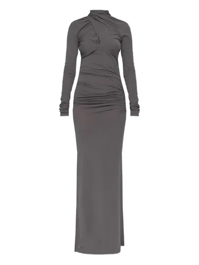 Entire Studios Draped Long-sleeve Maxi Dress In Gray