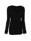 Entire Studios Draped Detail Long Sleeve Round Neck Top In Black