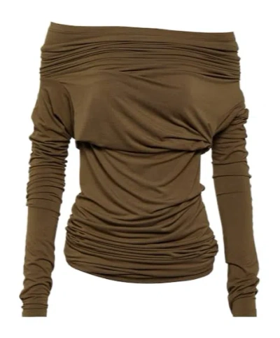 Entire Studios Draped Off-shoulder Top In Brown