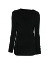 Entire Studios Draped Detail Long Sleeve Round Neck Top In Black