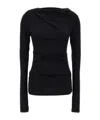 Entire Studios Draped Detail Long Sleeve Round Neck Top In Black
