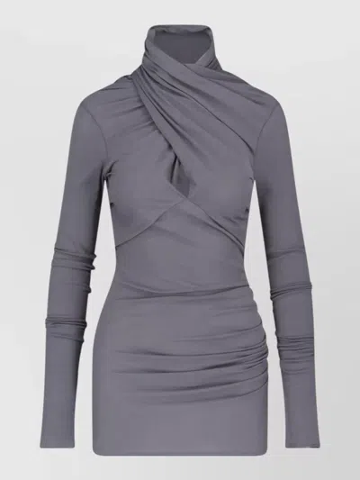 Entire Studios Draped Turtleneck Top Ruched Long Sleeves In Gray
