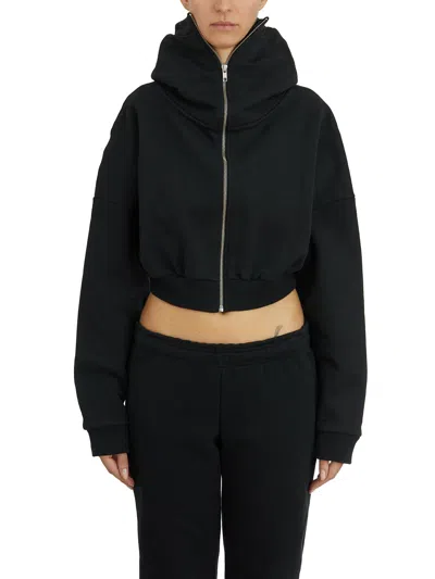 Entire Studios Felpa Cropped Full Zip Soot In Black