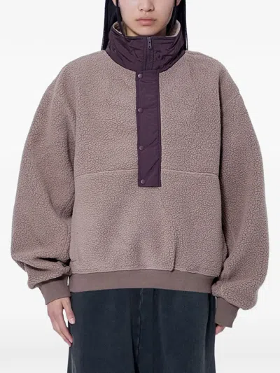 Entire Studios Fleece Snap-button Sweater In Gray