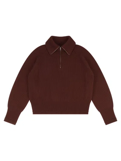 Entire Studios Fold-over Collar Wool Sweater With Half Front Button Closure In Burgundy