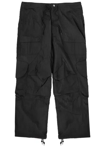 Entire Studios Freight Crinkled Nylon Cargo Trousers In Black
