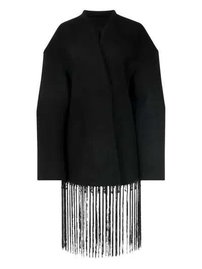 Entire Studios Fringe-detailing Wrap Coat In Black