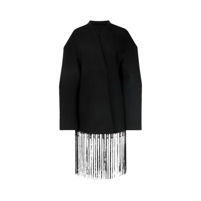 Pre-owned Entire Studios Fringed Mini Cloak 'opal' | Black | Women's Size Xs