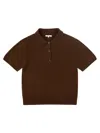 Entire Studios Front Half Button Placket Sweater Polo With Ribbed Cuffs And Hem In Brown