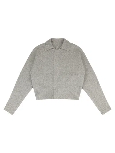 Entire Studios Front Zip Wool Blend Jacket With Side Pockets And Ribbed Hems In Gray