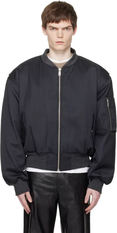 Entire Studios Gray Cropped Broad Suiting Bomber Jacket In Black