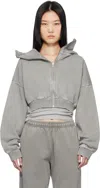 Entire Studios Gray Cropped Full Zip Hoodie In Rhino