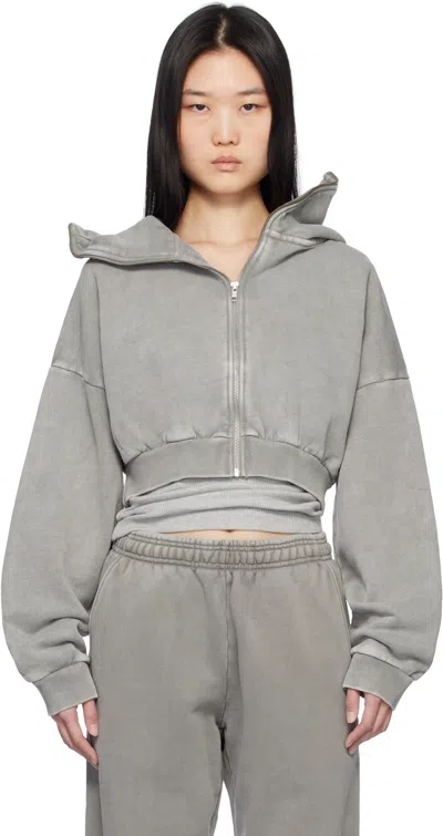 Entire Studios Gray Cropped Full Zip Hoodie In Rhino
