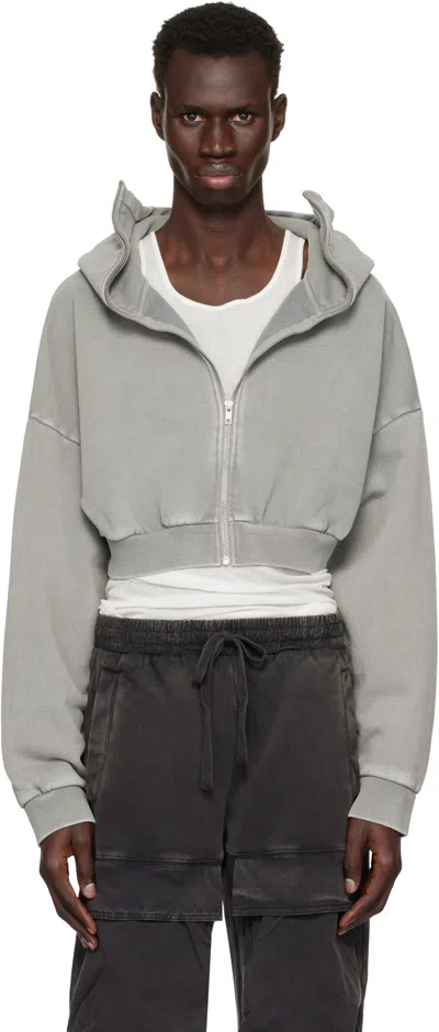 Entire Studios Gray Cropped Full Zip Hoodie In Rhino