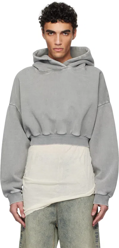Entire Studios Gray Cropped Heavy Hoodie In Rhino